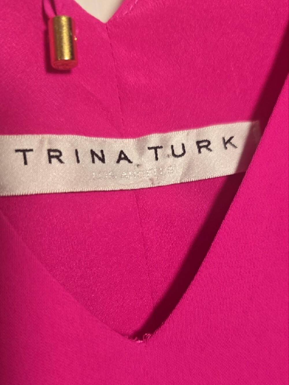 Trina Turk M/L Hot Pink V-Neck Bell Sleeve Blouse - Picture 3 of 5